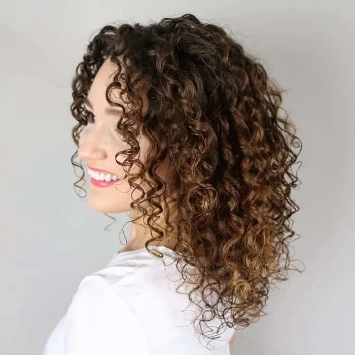 medium curly brown hair with highlights