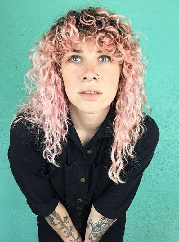 medium pink curly hair