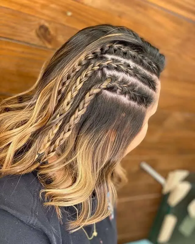 medium length hair with side braids