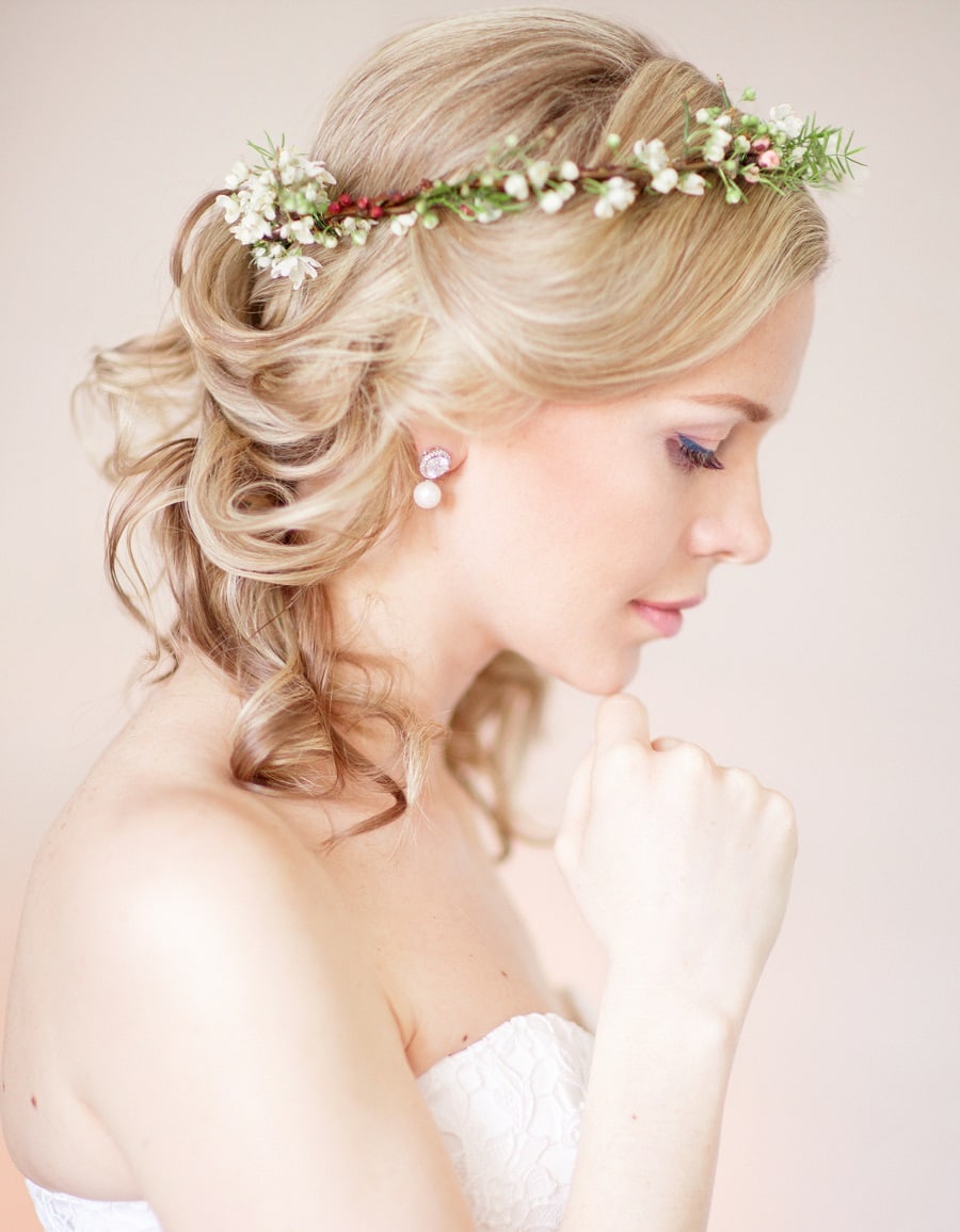 medium hairstyle with flowers for wedding