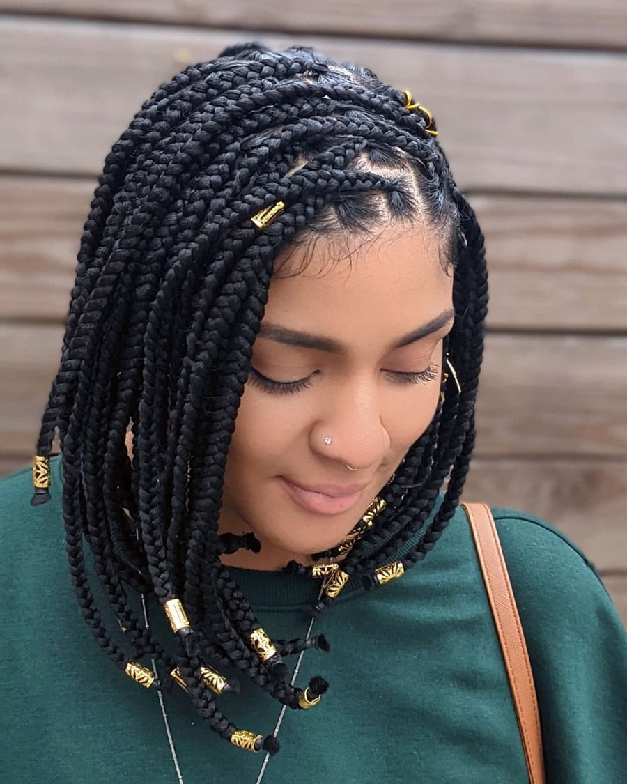 Medium braided bob with no knots with beads