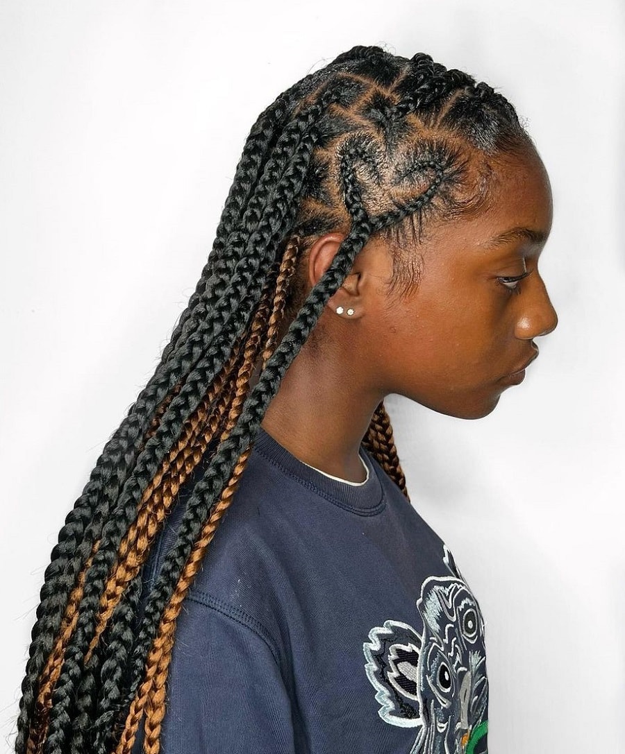 medium knotless braids with design