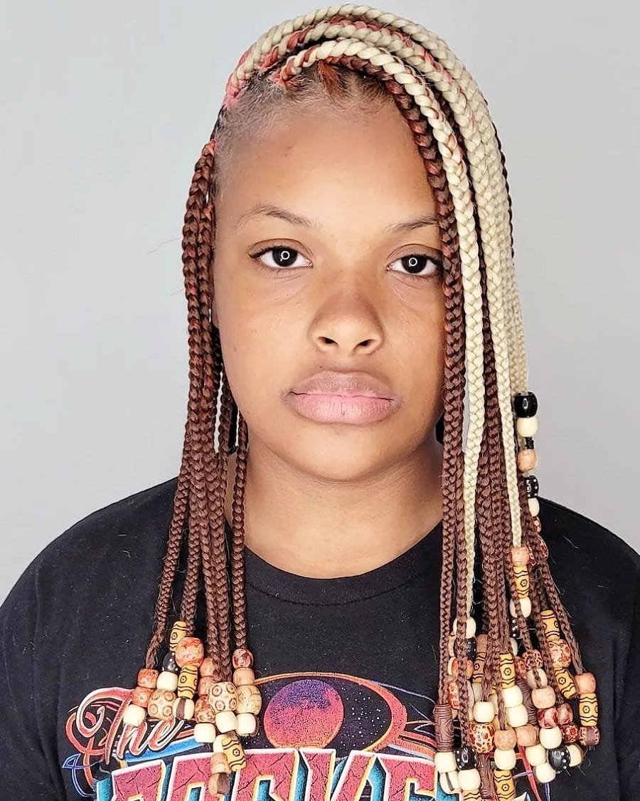 medium knotless braids and beads with color
