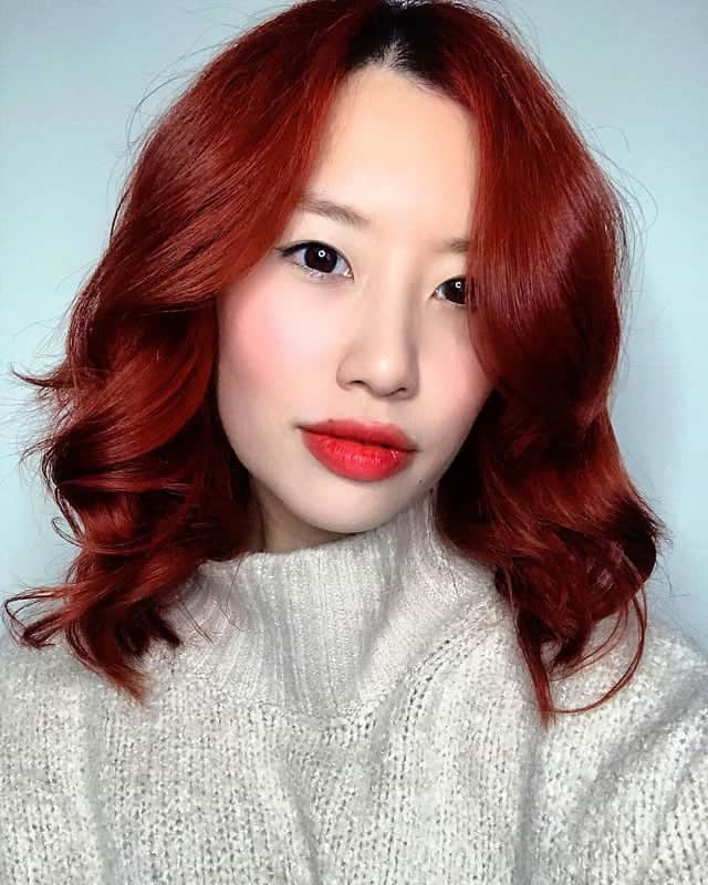 medium length asian red hair