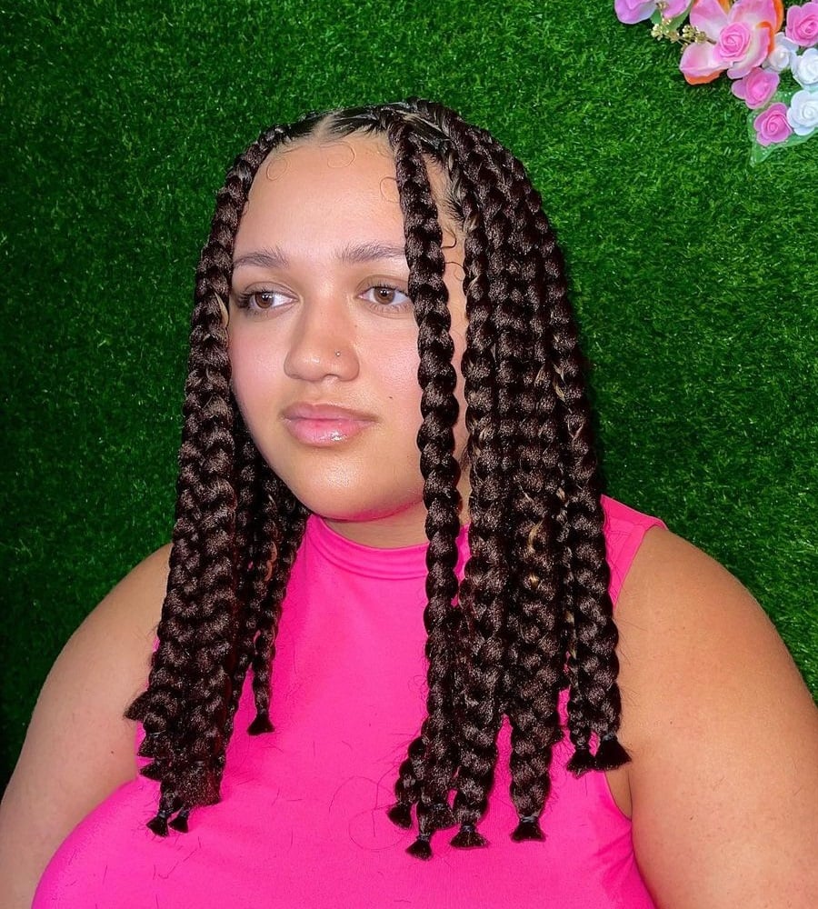 medium length large knotless braids