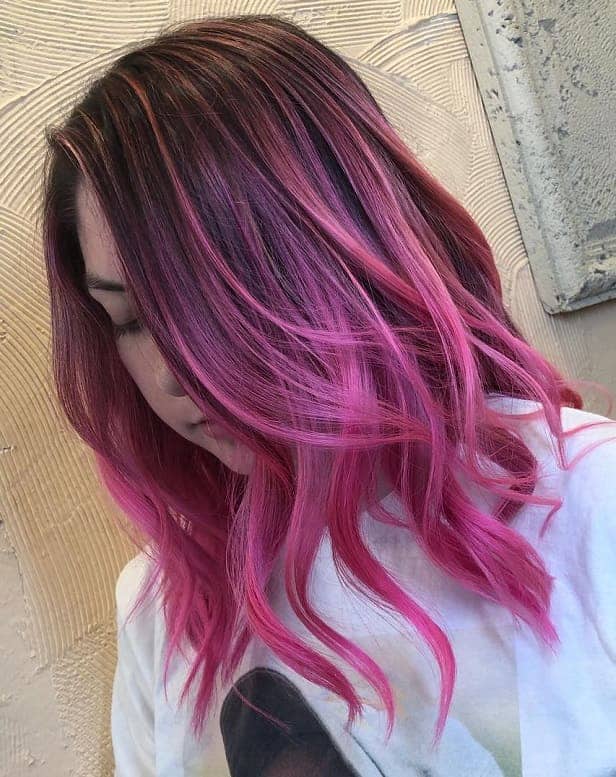 medium layered pink ombre hair