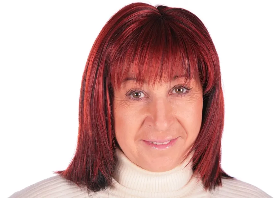 medium red hair with bangs for square face over 60