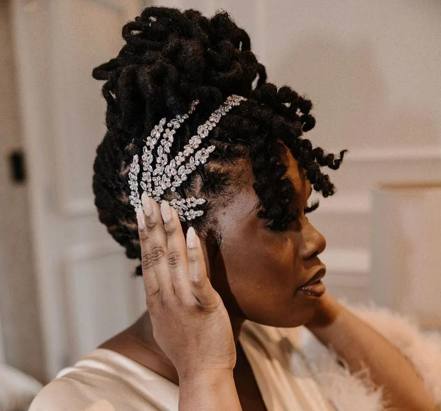 medium wedding hairstyle for locs