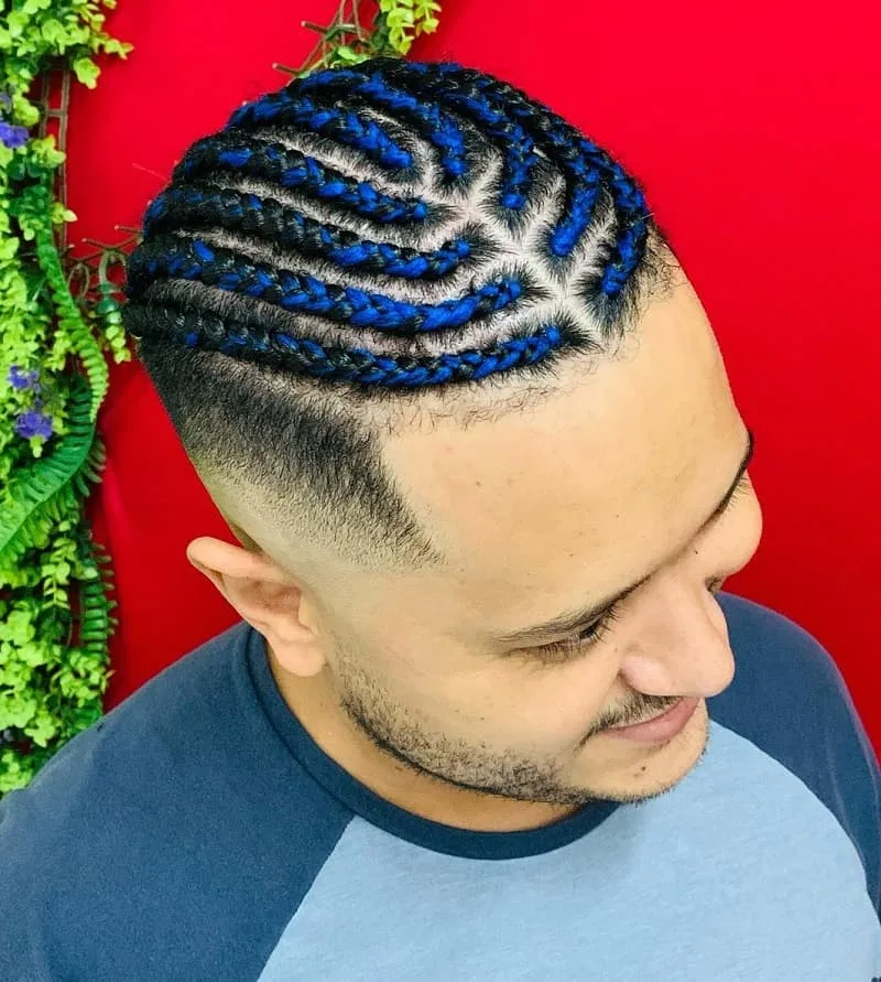 men's blue braids with fade