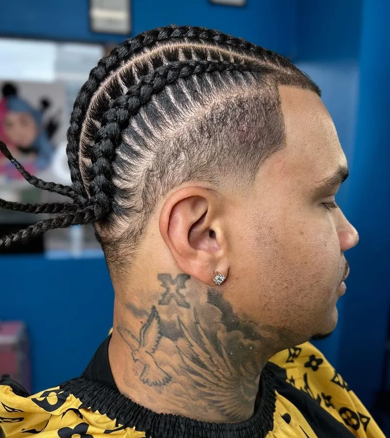 men's braid with low tapered fade