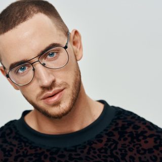 mens buzz cut with glasses