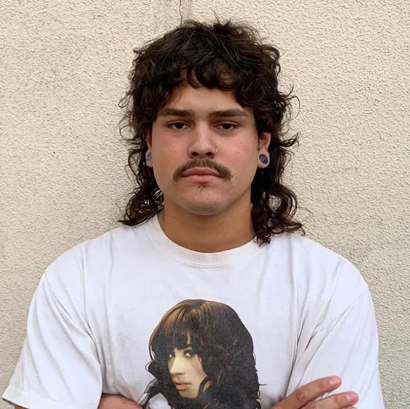 men's curly mullet with fringe