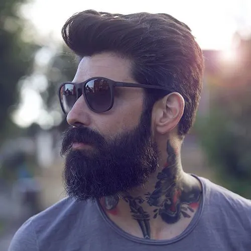 Man Buns hairstyle with full beard
