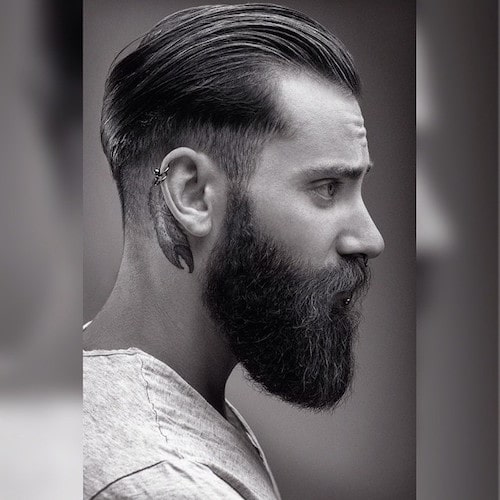 Side Part haircut with long beard