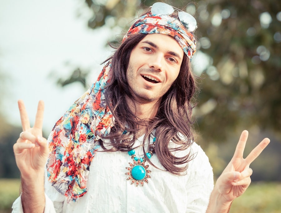 mens hippie hairstyle with long layered hair