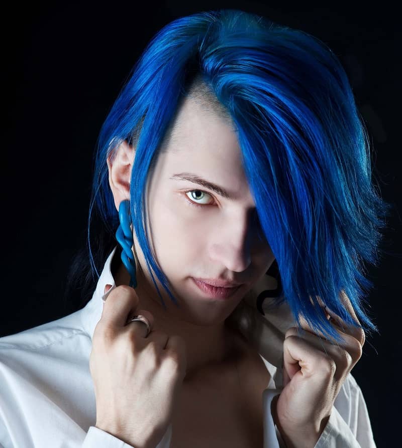 men's long blue hair with undercut
