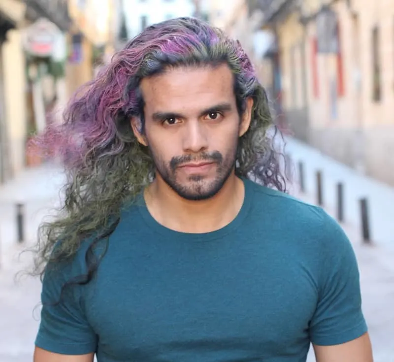 men's long hair with purple highlights
