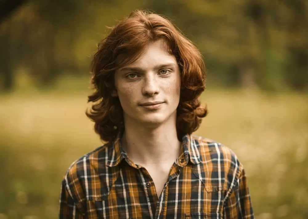 men's long layered red hairstyle