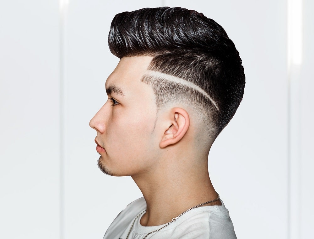 men's pompadour hairstyle with line