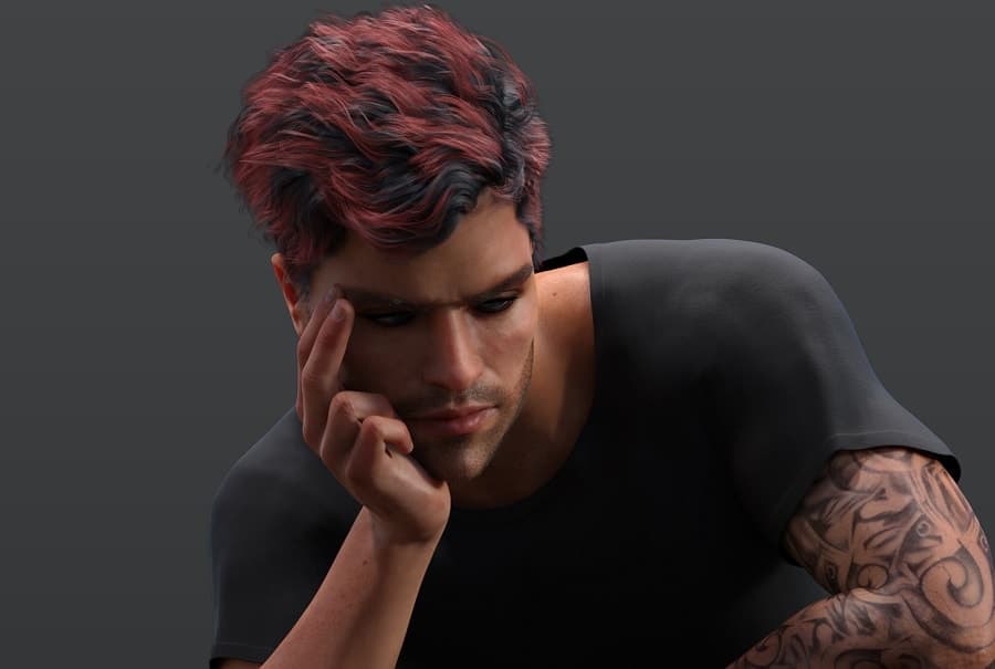 men's short hair with copper red highlights