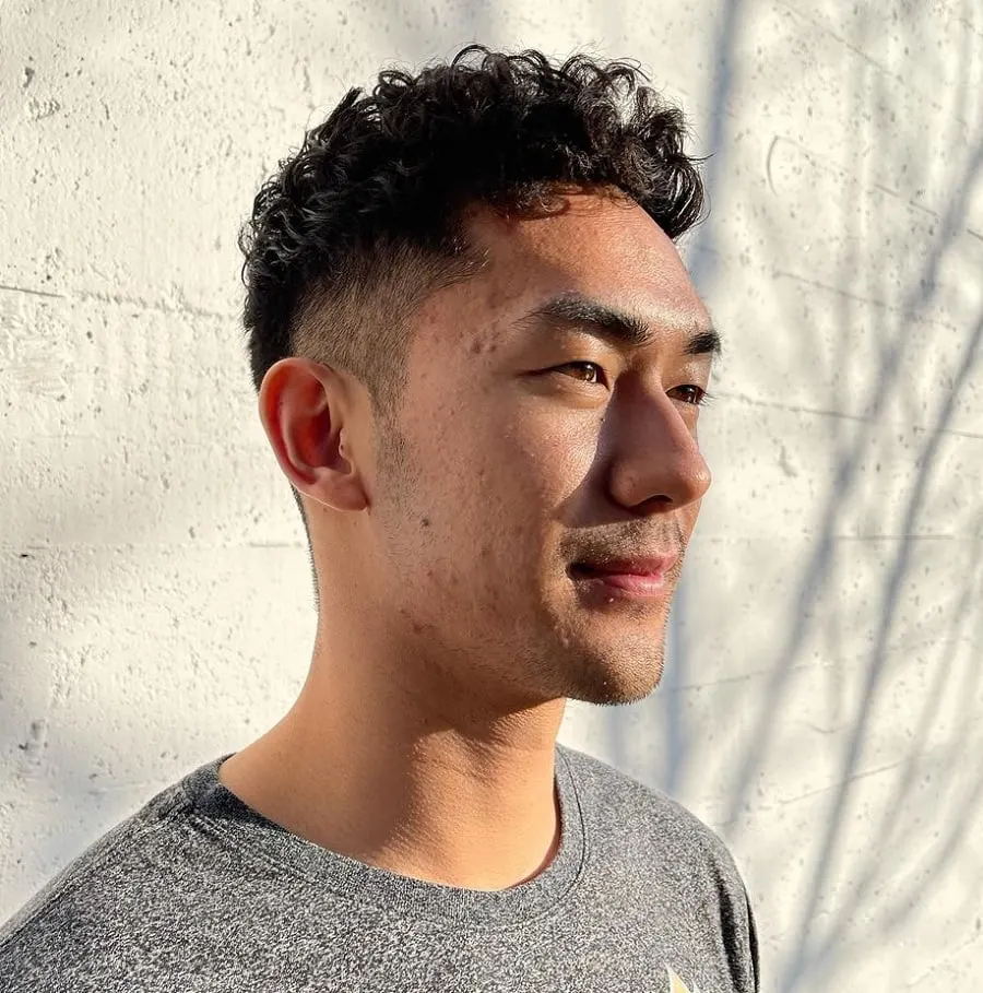 mens tight perm with Asian fade