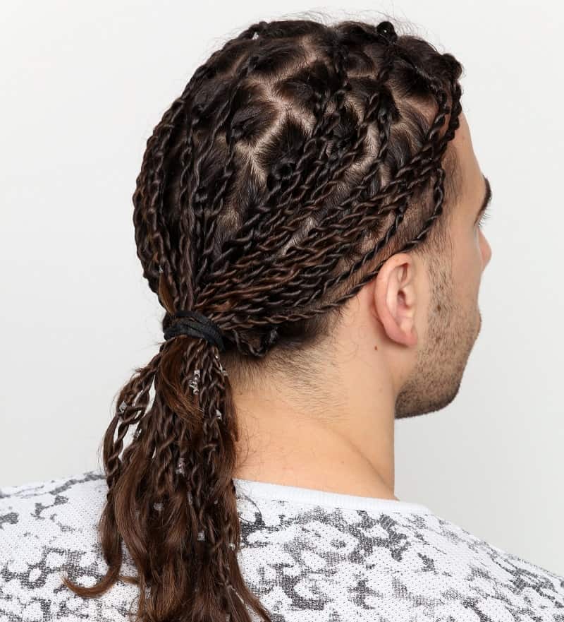 men's two strand twisted ponytail