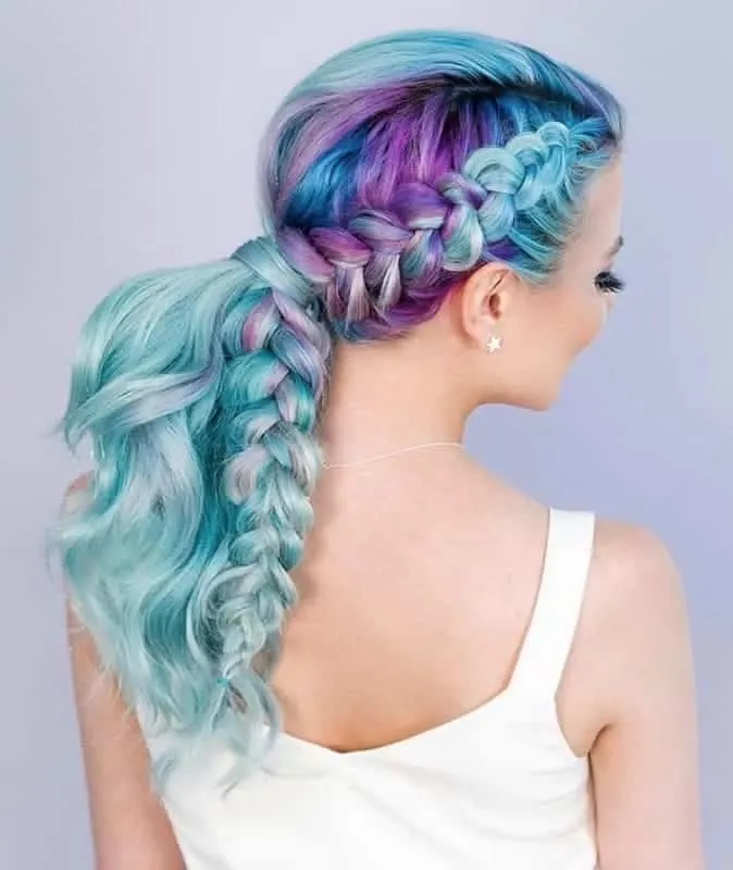side braided mermaid hair with ponytail