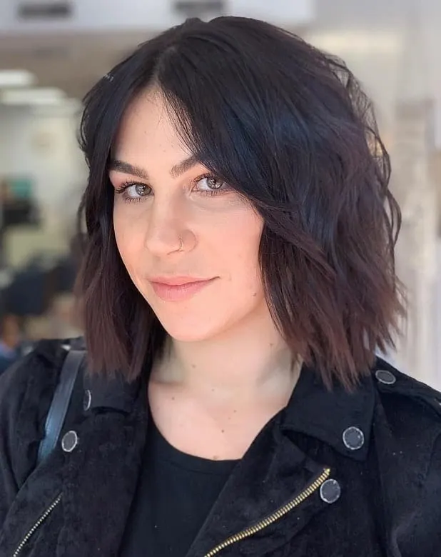 Wavy Messy Bob with Middle Part