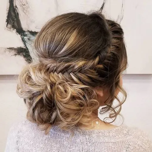 Messy Bun with Fishtail Braid