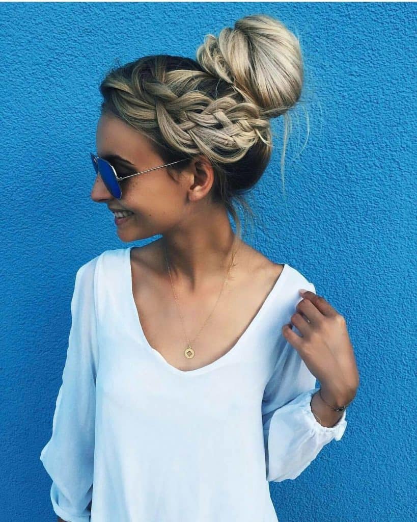 Hairstyle with Braids and Messy Bun