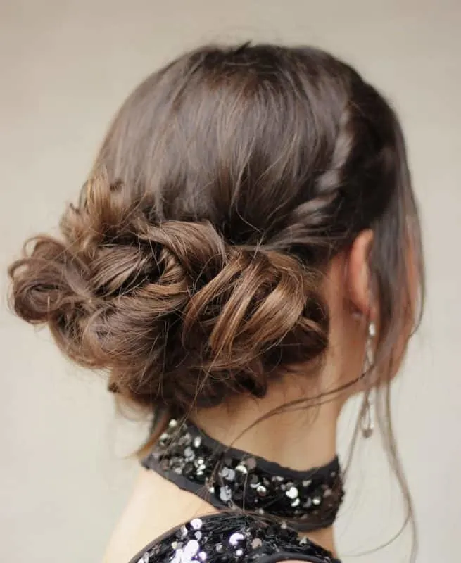 messy low updo for long hair