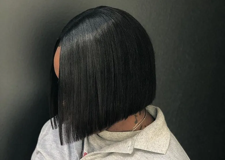 Image of Blunt cut bob weave middle part asian woman