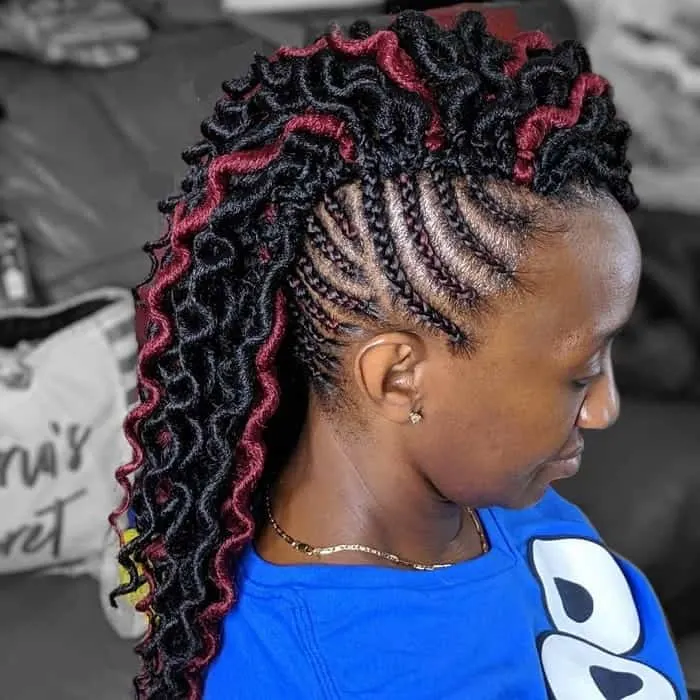 thick mohawk curls with cornrows