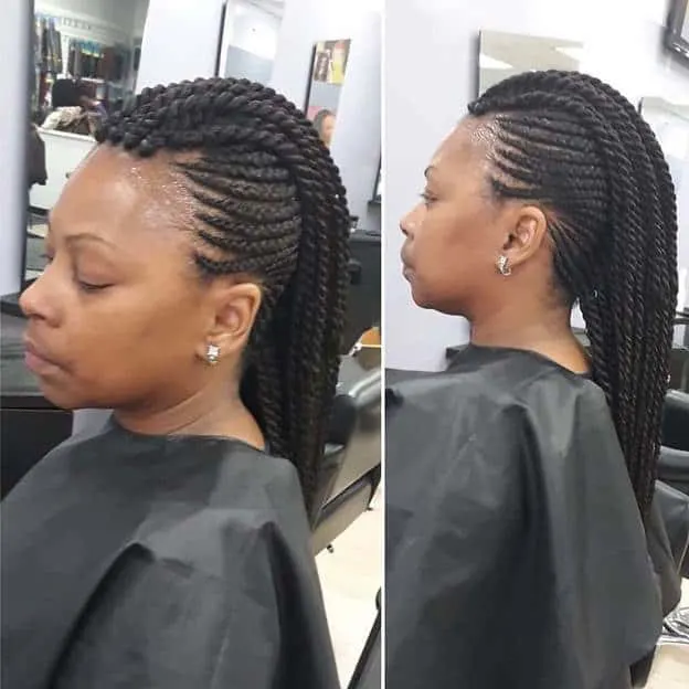 long and sleek cornrow mohawk