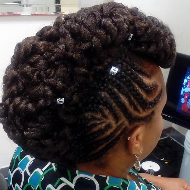 tightly curled mohawk cornrows for women 