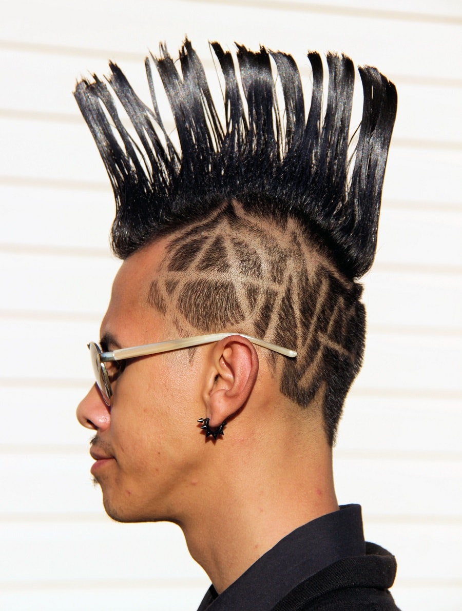 mohawk with design and glasses