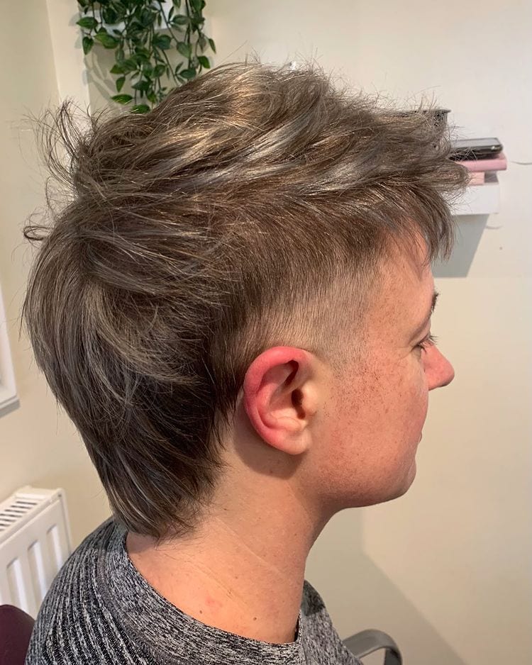 mullet hair with grey highlights