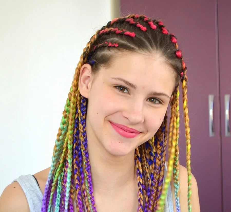 multicolored hairstyle with braids