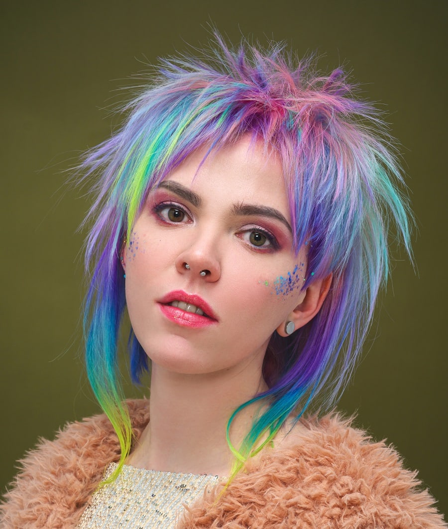 multicolored shaggy hair
