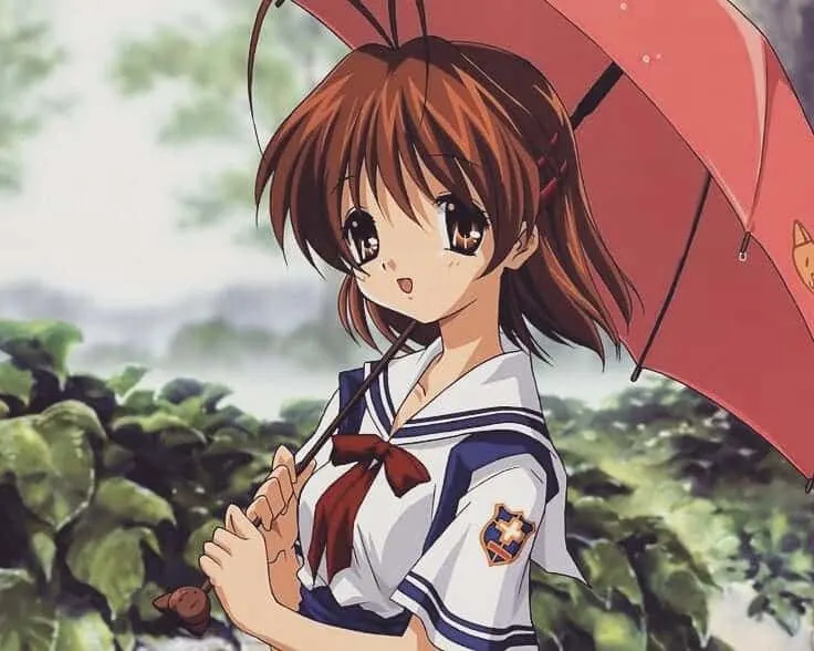 anime girl with brown hair and bangs