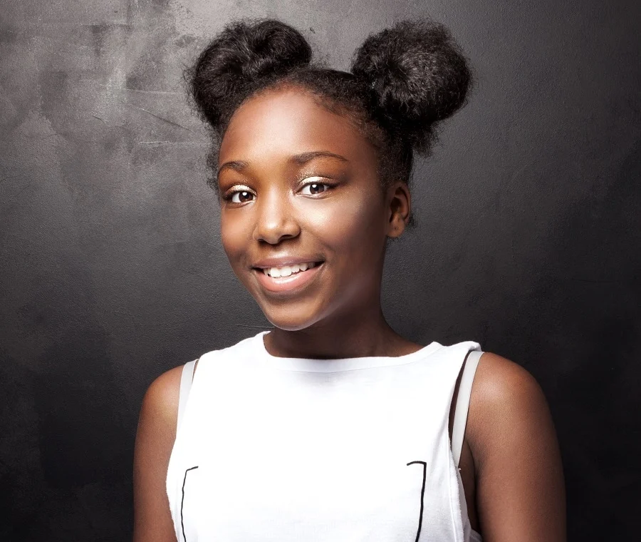 natural hair space buns for black teenage girls