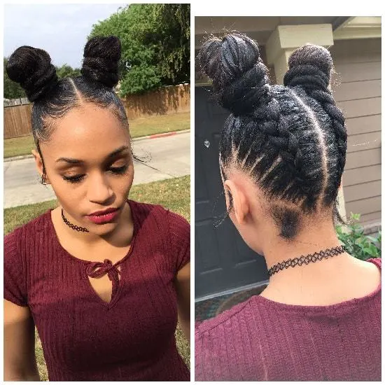 nigerian briaded ninja bun hairstyle