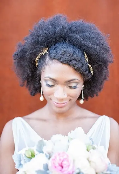 Pulled Back Afro With Crown Braid hairstyle