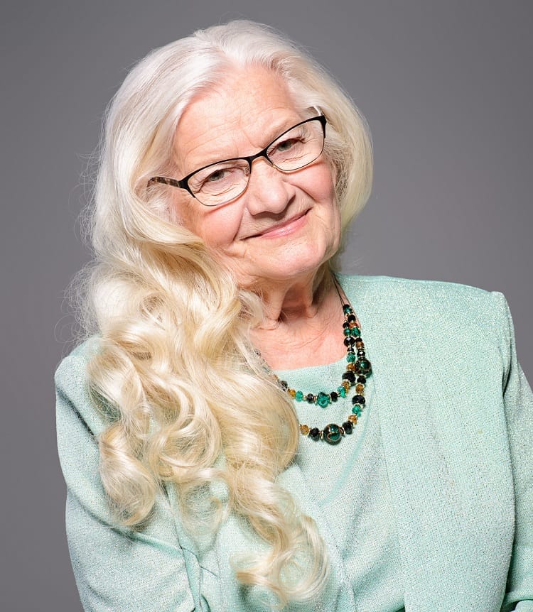 older woman with fine long hair
