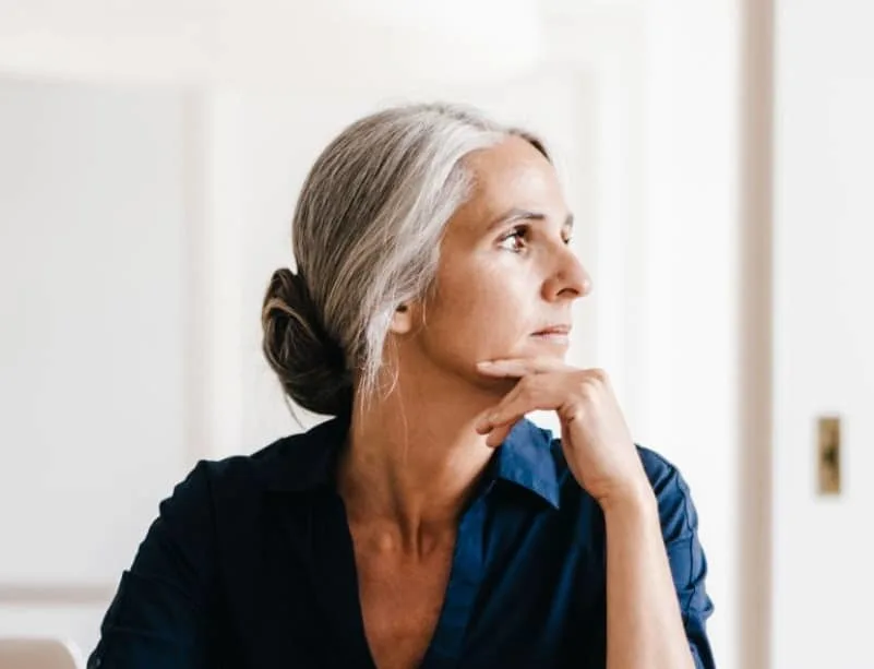 older woman with long hair