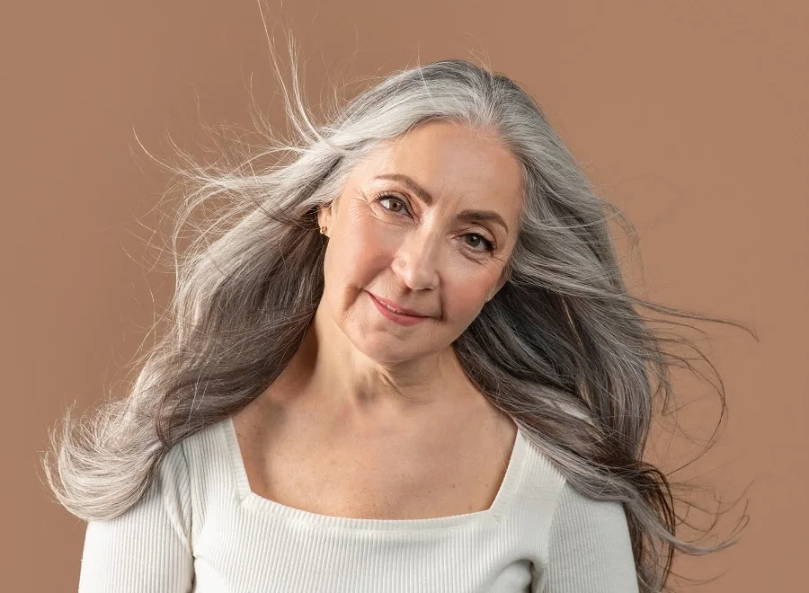 older woman with long hair
