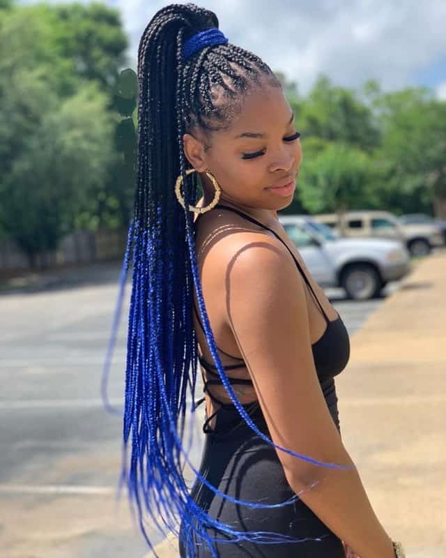 blue ombre braids with ponytail 