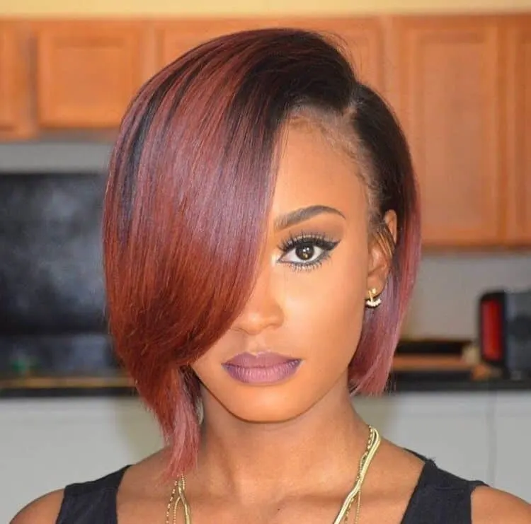 Red Ombre on Short Black Hair 