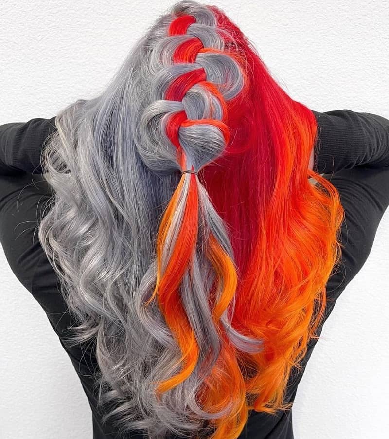 orange and silver split hair color
