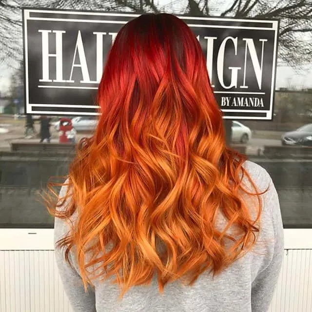 Fire Orange Ombre for Long Wavy Hair